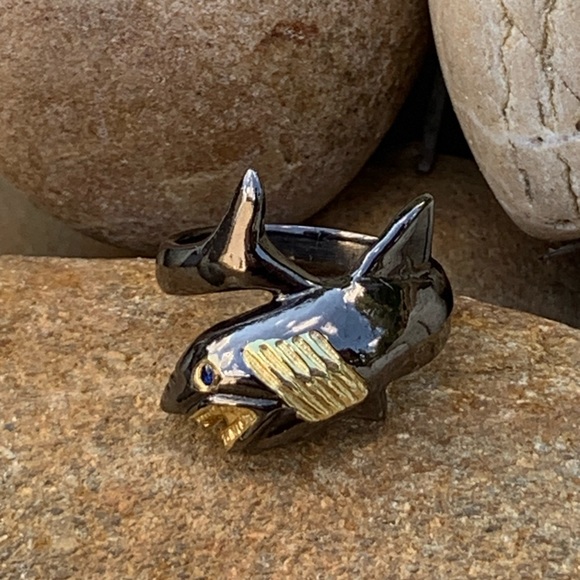 The Girl with Kaleidoscope Eyes Other - Sterling & 14 kt Shark Ring